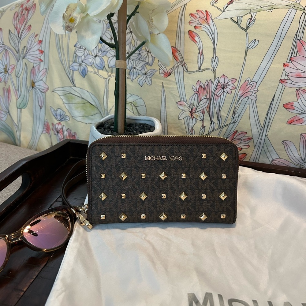 Michael Kors Dark Brown Studded Wallet